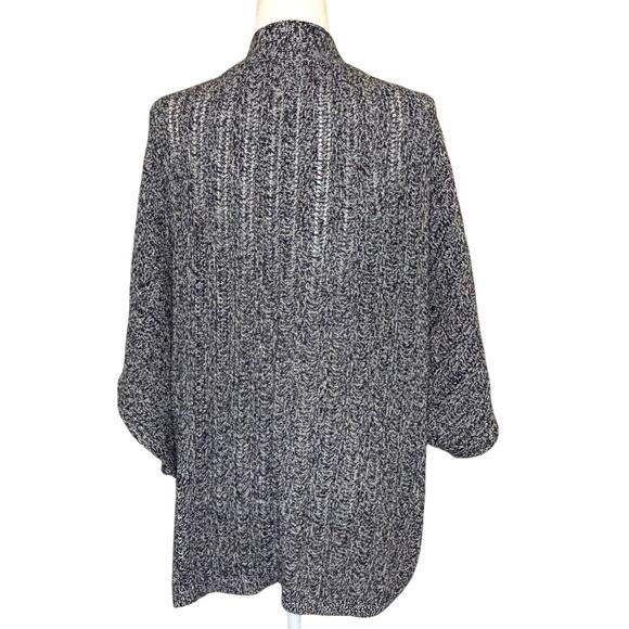 LOFT Marled Pointelle Open Cardigan Women’s L Navy White - Picture 4 of 12